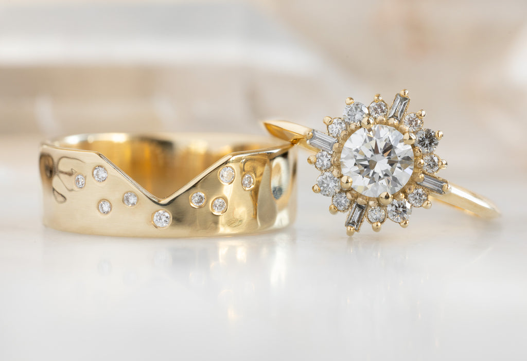 The Compass Ring with a Round-Cut White Diamond with Constellation Cut-Out BAnd