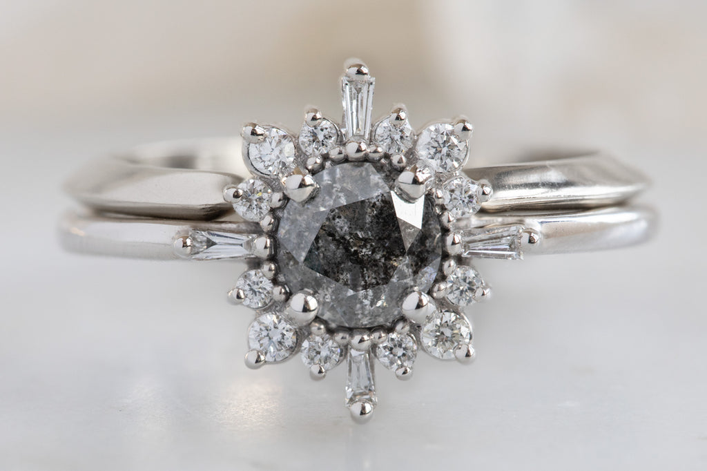 The Compass Ring with a Round Salt and Pepper Diamond With Stacking Band