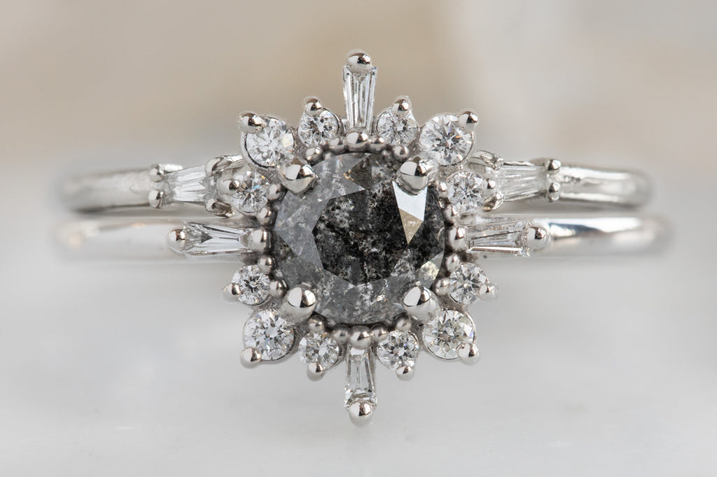 The Compass Ring with a Round Salt and Pepper Diamond With Stacking Band