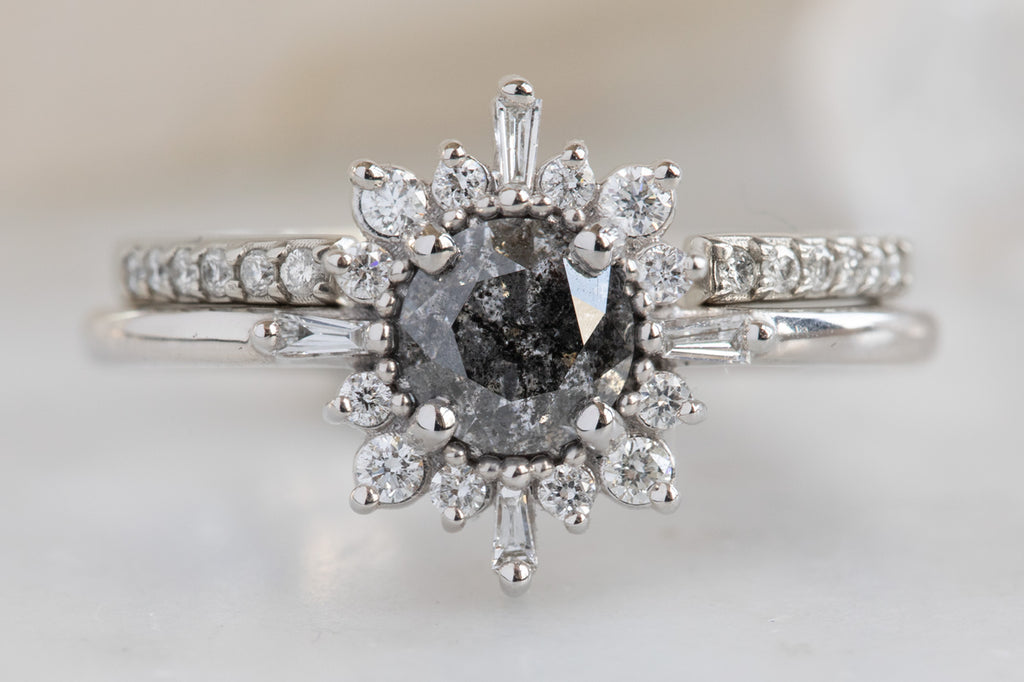 The Compass Ring with a Round Salt and Pepper Diamond With Stacking Band