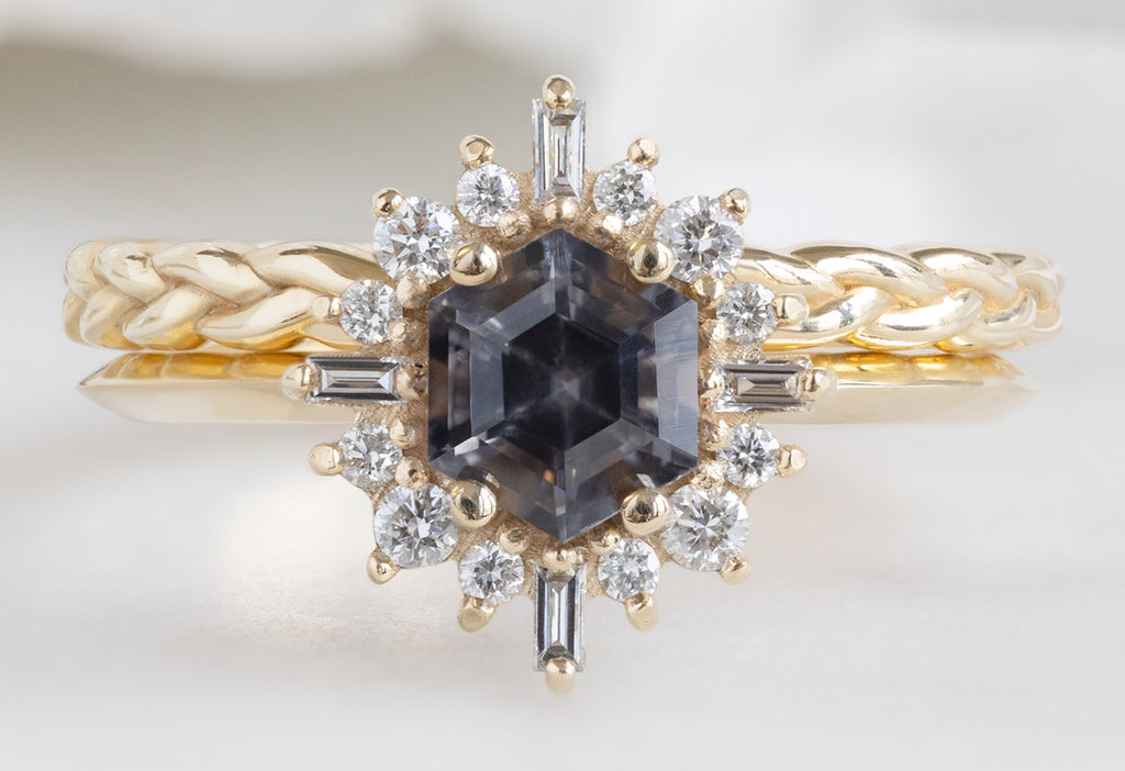 The Compass Ring with a Violet Grey Spinel with Braided Stacking Band