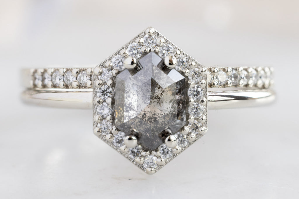 The Dahlia Ring with a Black Hexagon Diamond with Stacking Band
