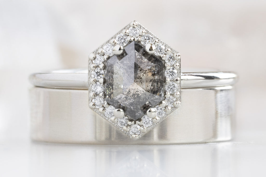 The Dahlia Ring with a Black Hexagon Diamond with Stacking Band