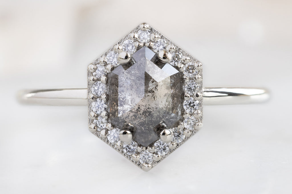 The Dahlia Ring with a Black Hexagon Diamond