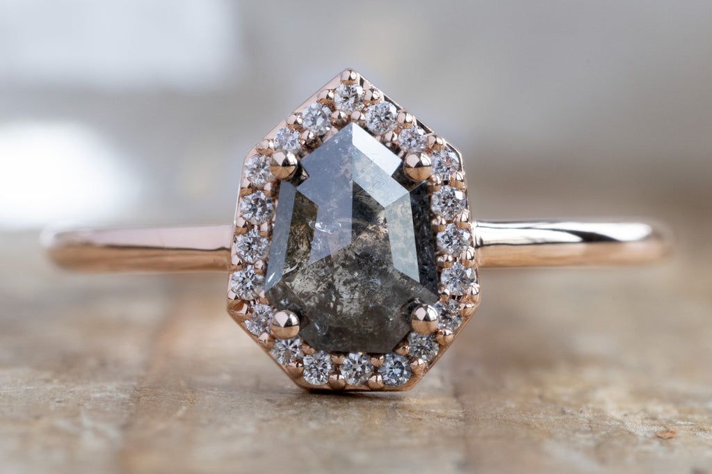 The Dahlia Ring with a Black Geometric Diamond