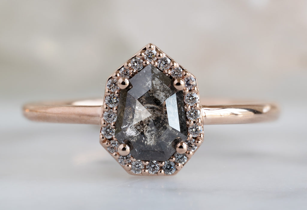 The Dahlia Ring with a Black Geometric Diamond