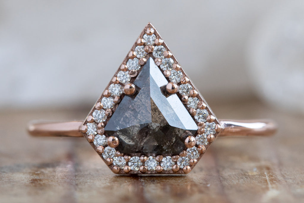 The Dahlia Ring with a Black Shield Cut Diamond
