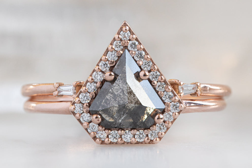 The Dahlia Ring with a Black Shield Cut Diamond With Stacking Band