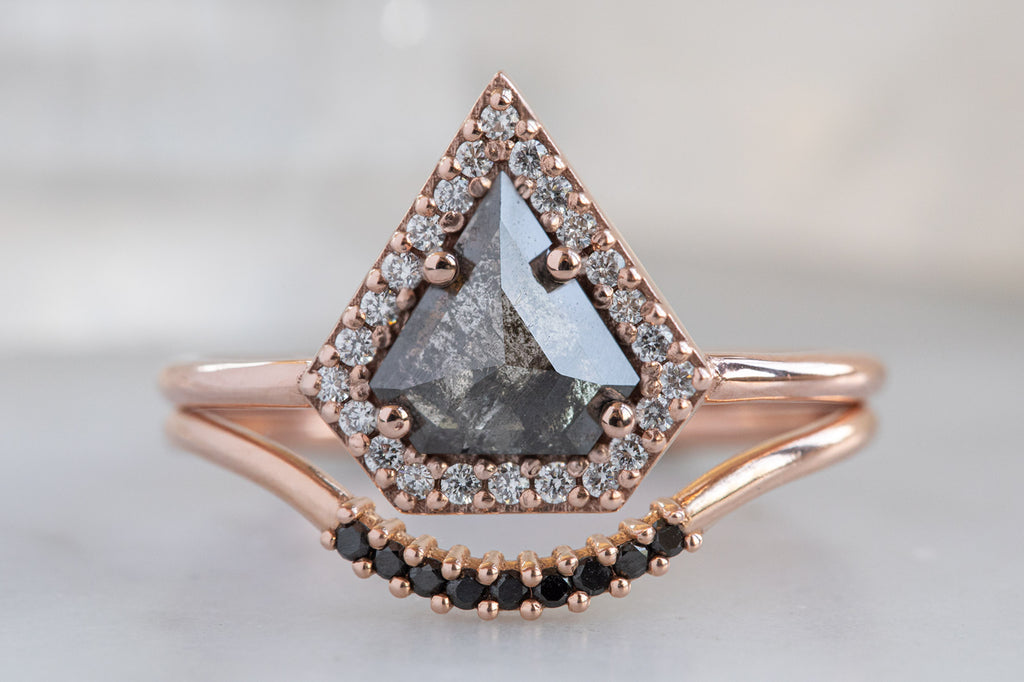 The Dahlia Ring with a Black Shield Cut Diamond With Stacking Band