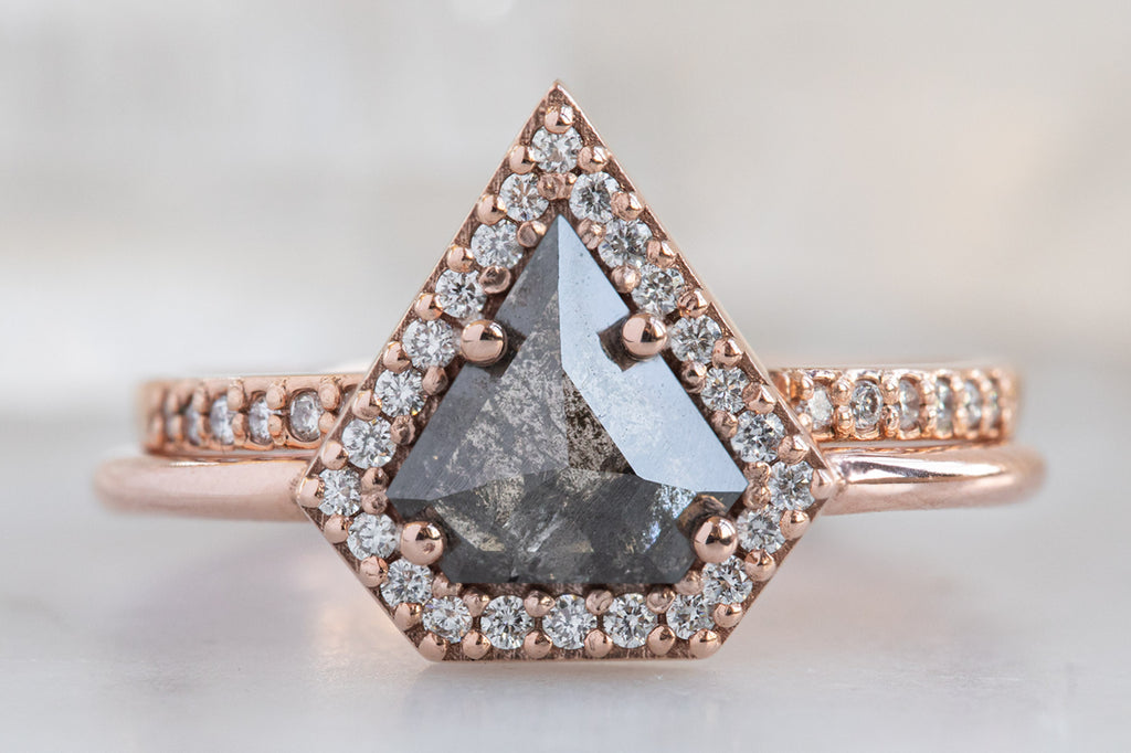 The Dahlia Ring with a Black Shield Cut Diamond With Stacking Band