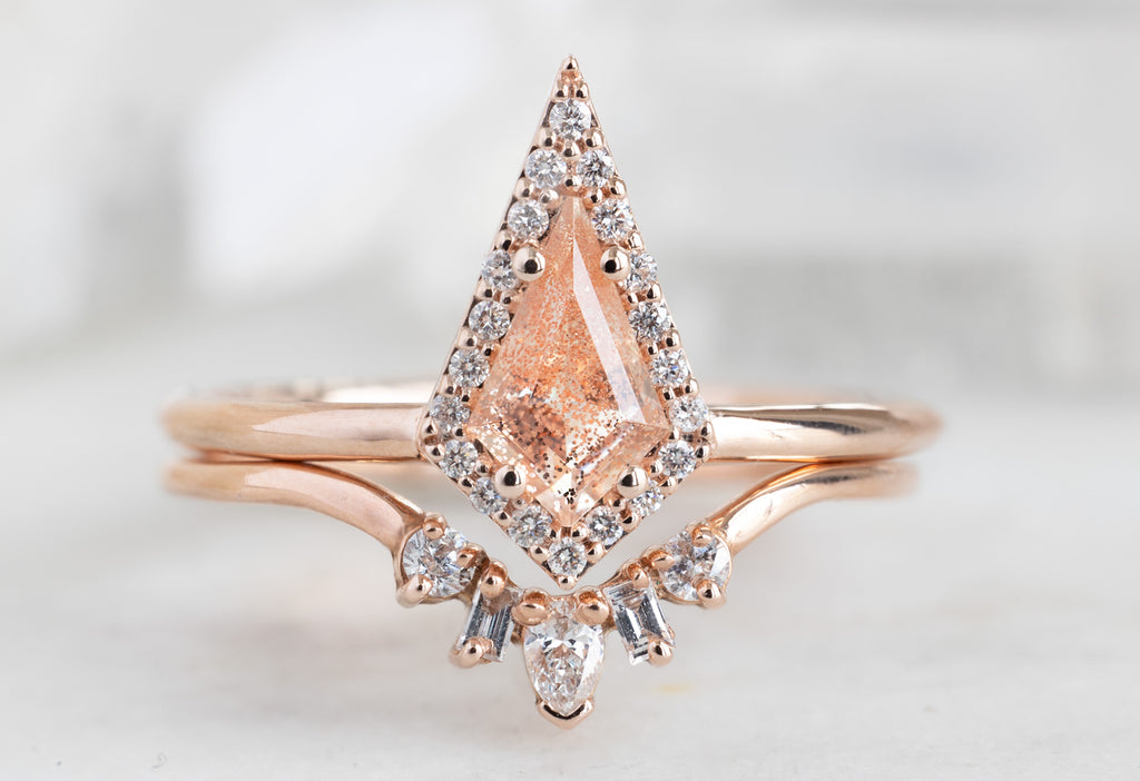 The Dahlia Ring with a Kite Shaped Sunstone with Stacking Band