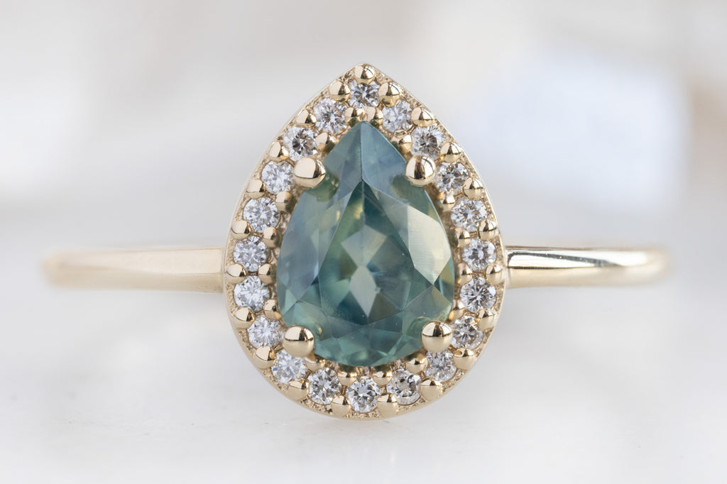 The Dahlia Ring with a Pear-Cut Montana Sapphire