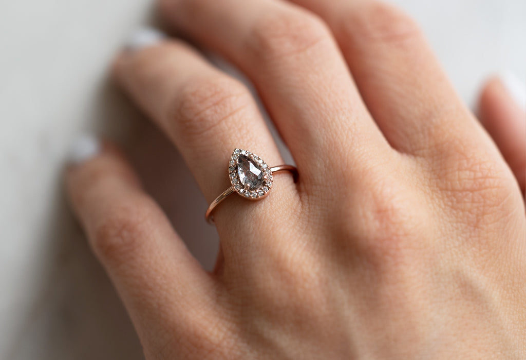 The Dahlia Ring with a Rose-Cut Salt and Pepper Diamond on Model