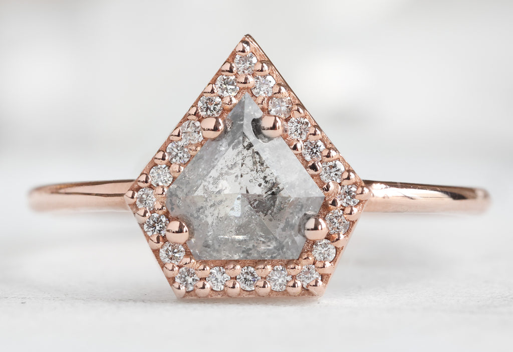 The Dahlia Ring with a Shield-Cut Salt and Pepper Diamond\