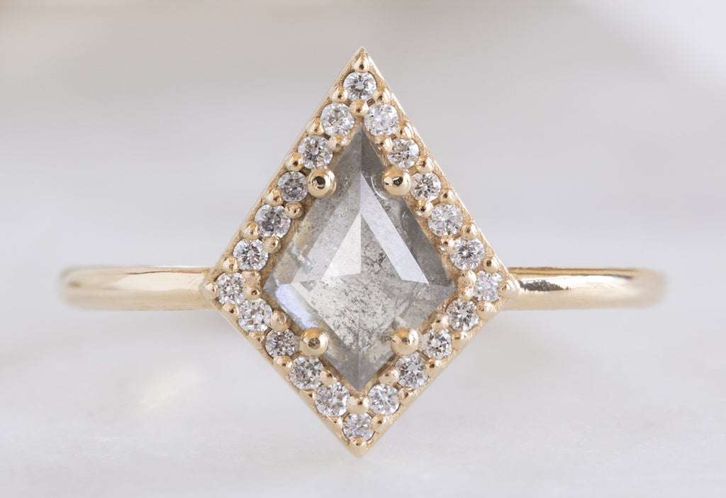 The Dahlia Ring with a Silvery Grey Kite Diamond