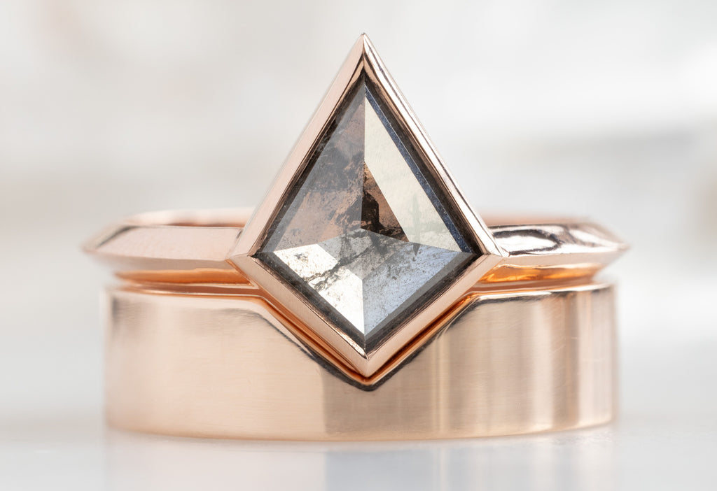 The Hazel Ring with Kite-Shaped Salt and Pepper Diamond with Gold Cut-Out Stacking Band