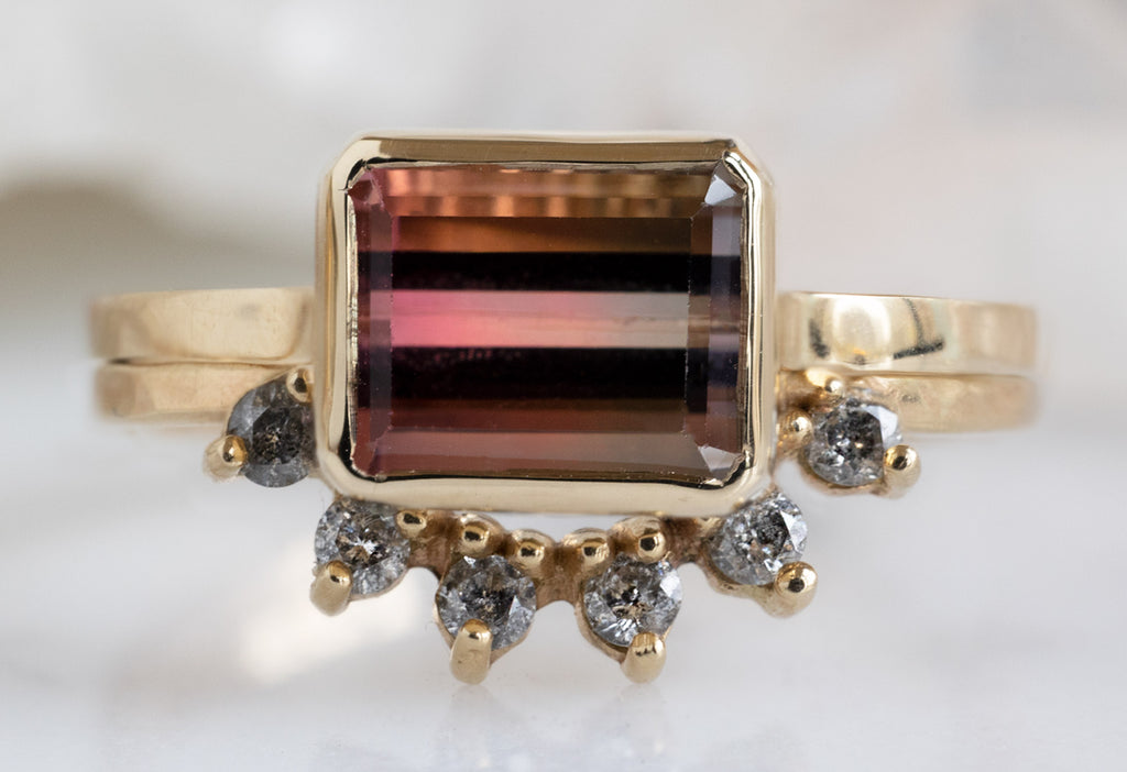 The Hazel Ring with an Emerald-Cut Bi-Color Tourmaline with Stacking Band