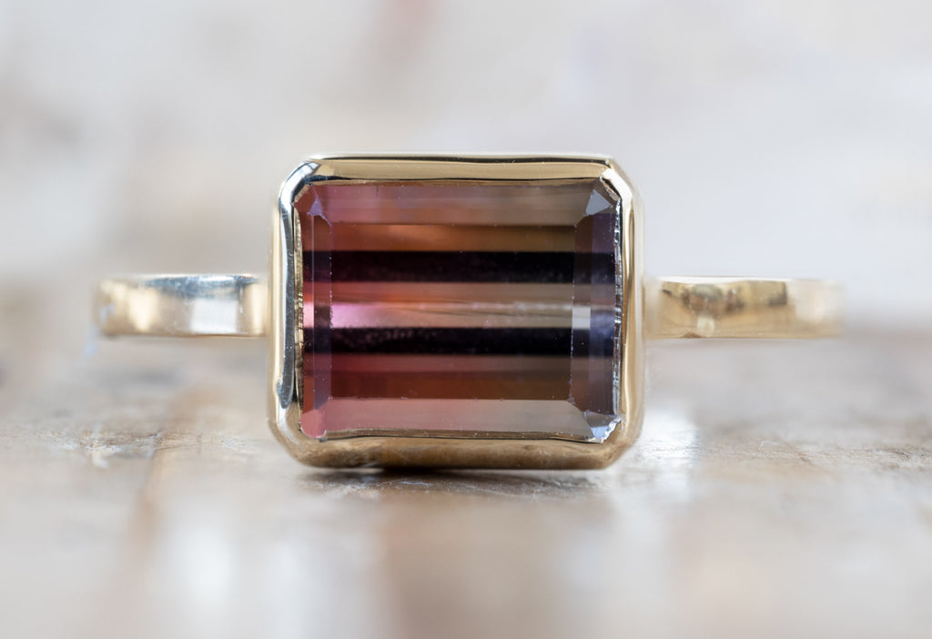 The Hazel Ring with an Emerald-Cut Bi-Color Tourmaline