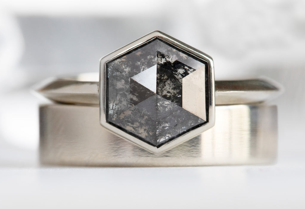  The Hazel Ring with a Black Hexagon Diamond with Stacking Band