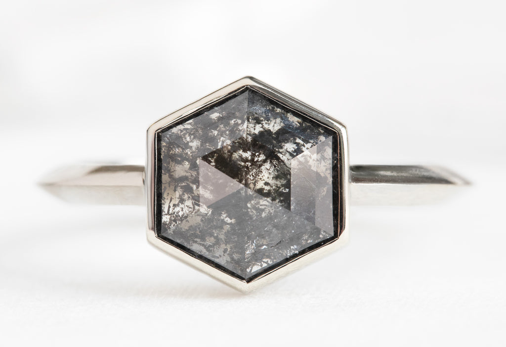 The Hazel Ring with a Black Hexagon Diamond