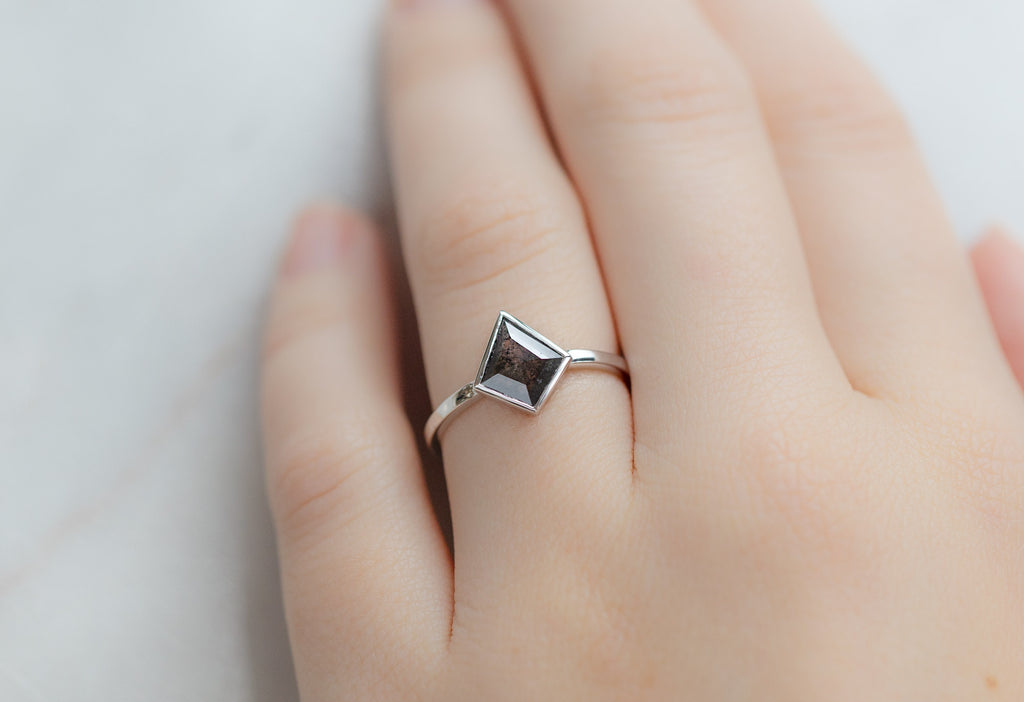 The Hazel Ring with a Black Kite Diamond on Model