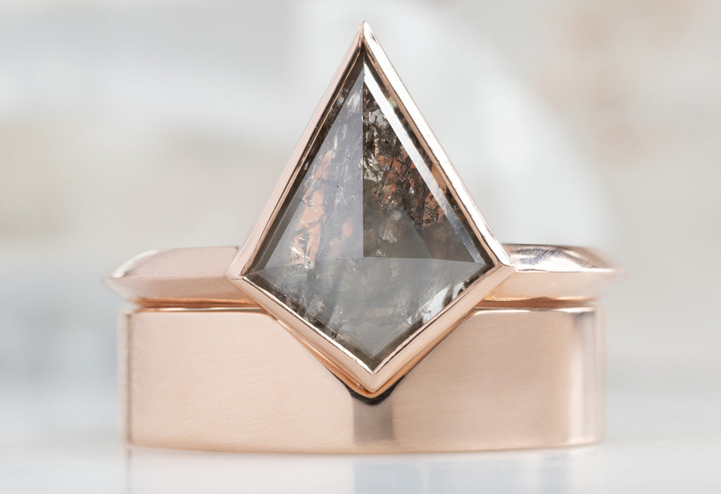 The Hazel Ring with a Black Kite Diamond with Gold Cut-Out Stacking Band