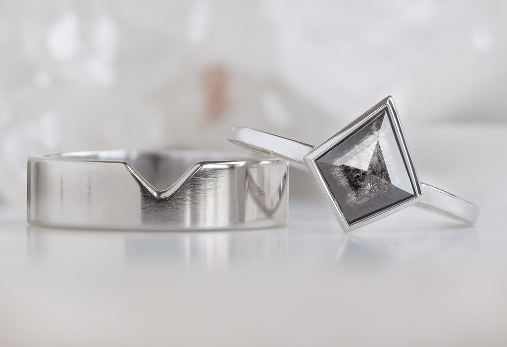 The Hazel Ring with a Black Kite Diamond with Gold Cut-Out Stacking Band