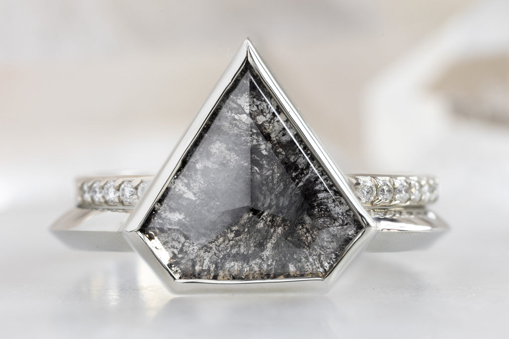 The Hazel Ring with a Black Shield-Cut Diamond with Stacking Band