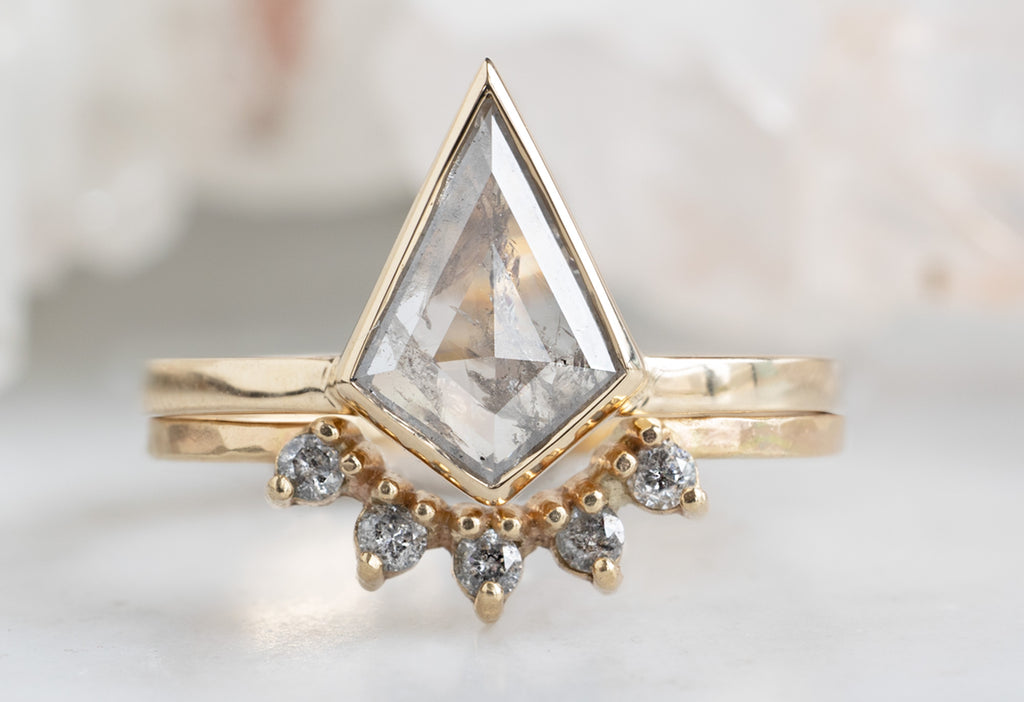 The Hazel Ring with a Grey Opalescent Kite Diamond with Stacking Band