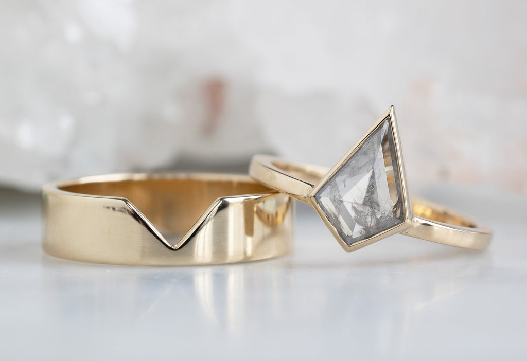 The Hazel Ring with a Grey Opalescent Kite Diamond with Stacking Band