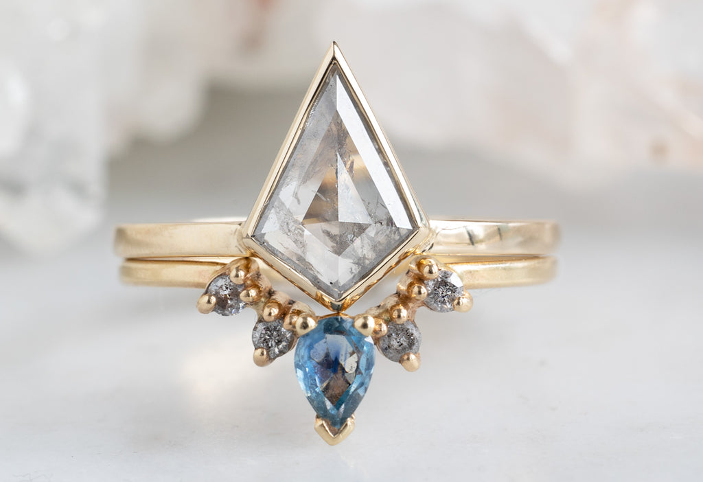 The Hazel Ring with a Grey Opalescent Kite Diamond with Stacking Band