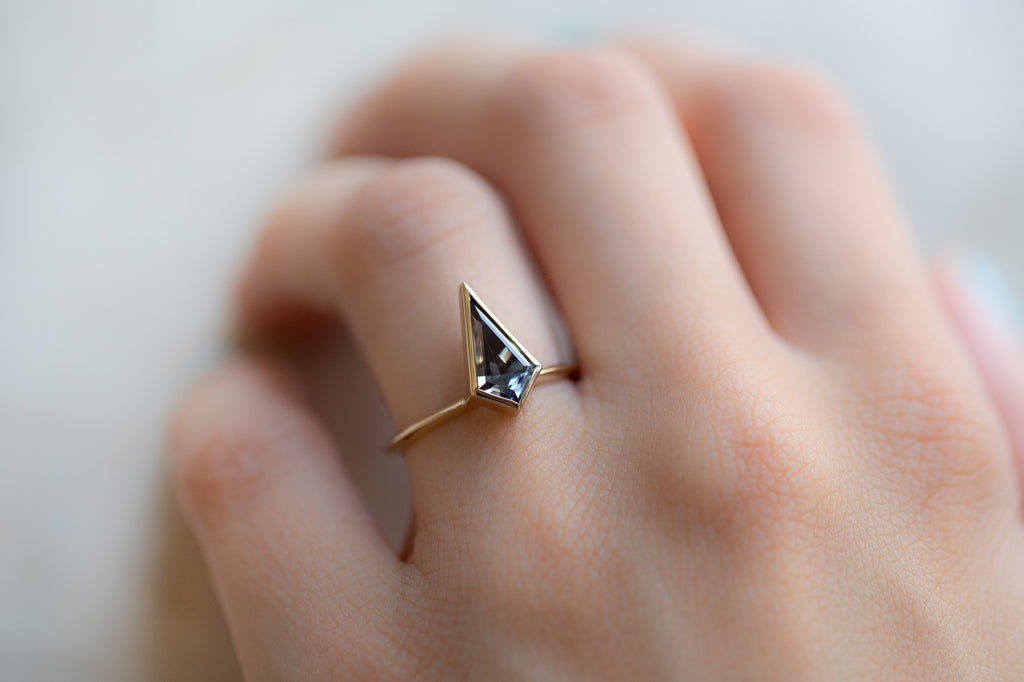 The Hazel Ring with a Kite Shaped Spinel on Model