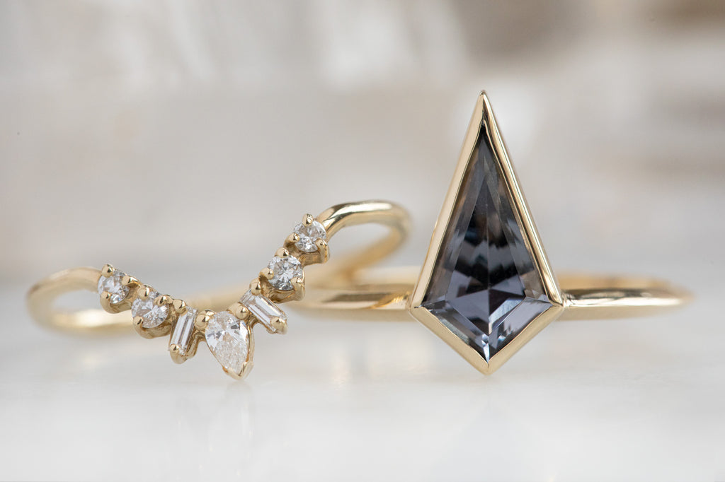 The Hazel Ring with a Kite Shaped Spinel with Stacking Band