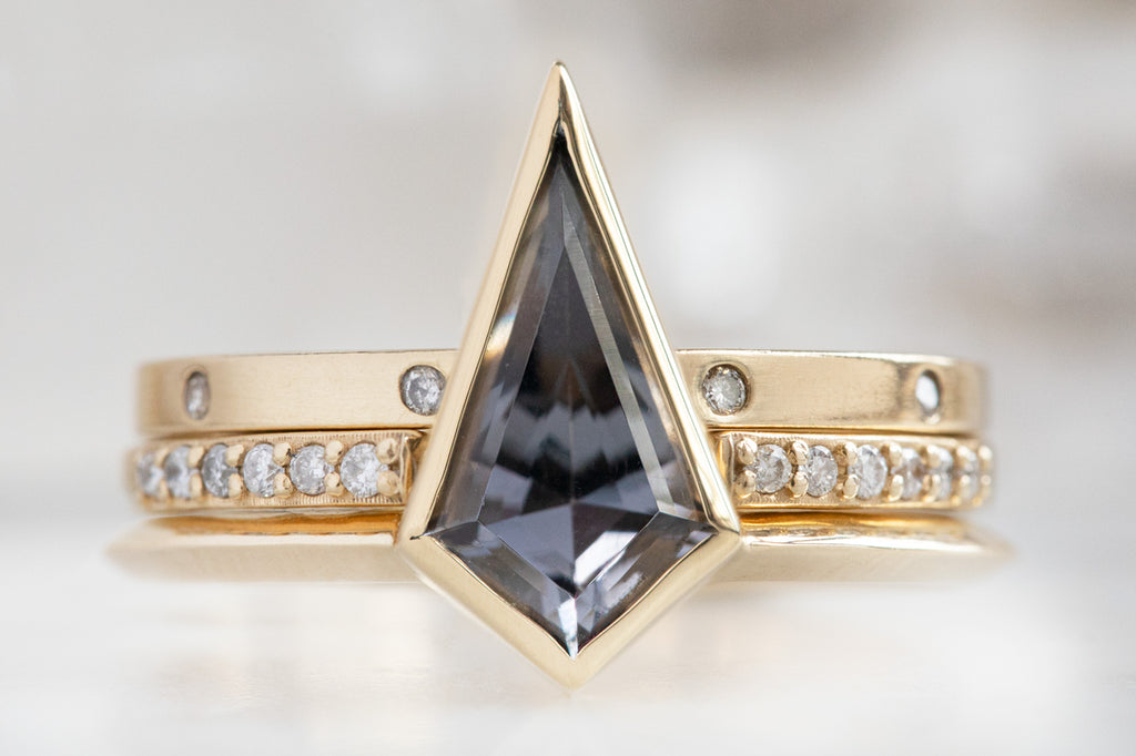 The Hazel Ring with a Kite Shaped Spinel with Stacking Bands