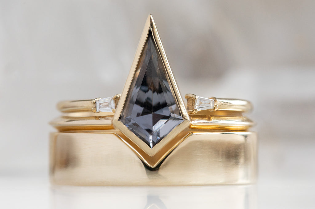 The Hazel Ring with a Kite Shaped Spinel with Stacking Bands