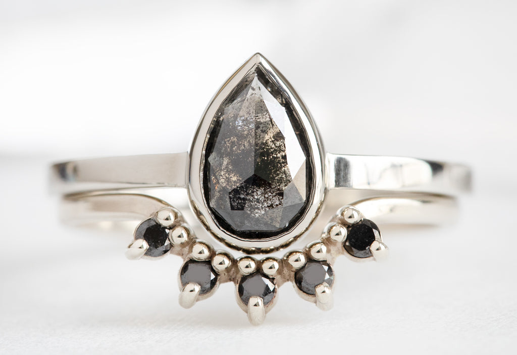 The Hazel Ring with a Rose-Cut Black Diamond with Stacking Band
