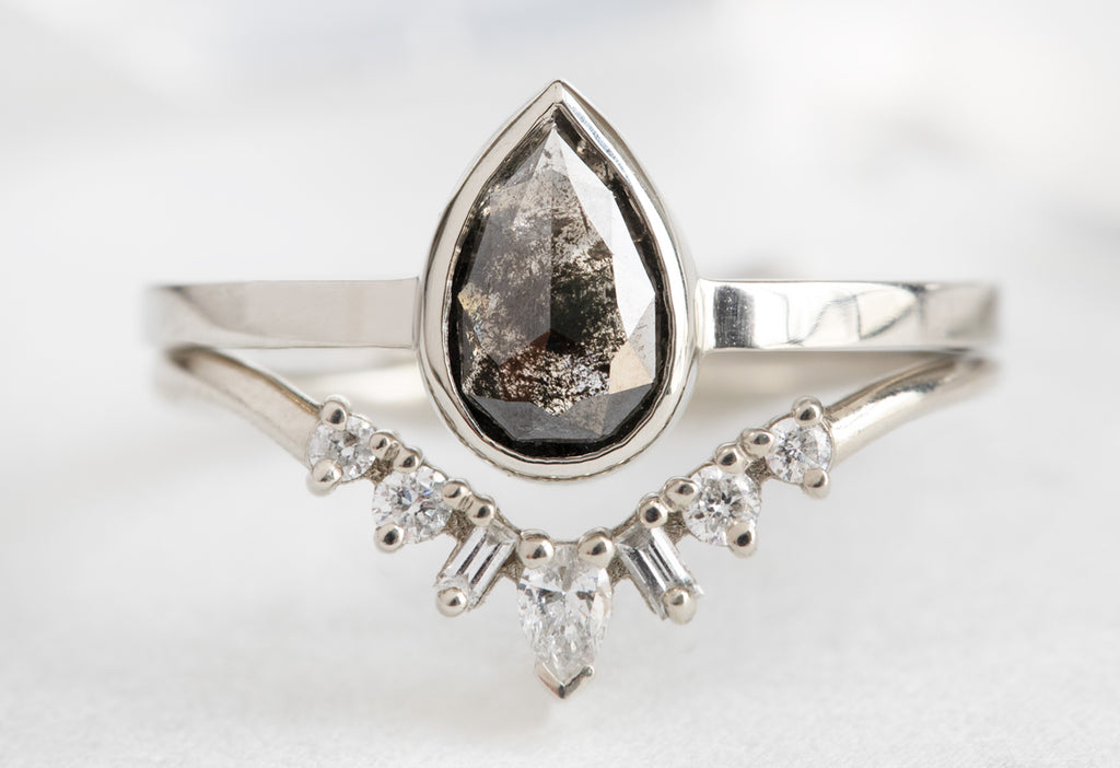 The Hazel Ring with a Rose-Cut Black Diamond with Stacking Band