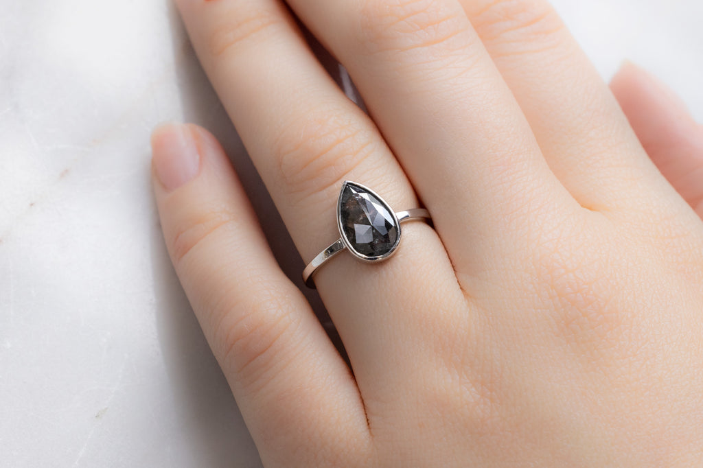 The Hazel Ring with a Rose-Cut Black Diamond on Model