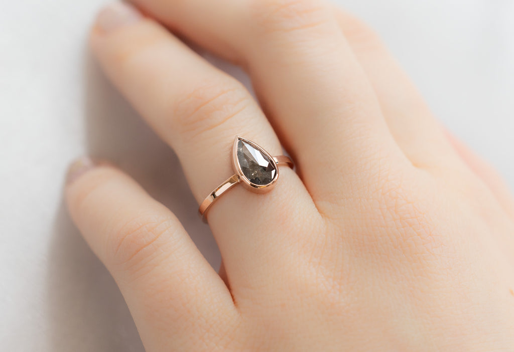 The Hazel Ring with a Rose-Cut Black Diamond on Model