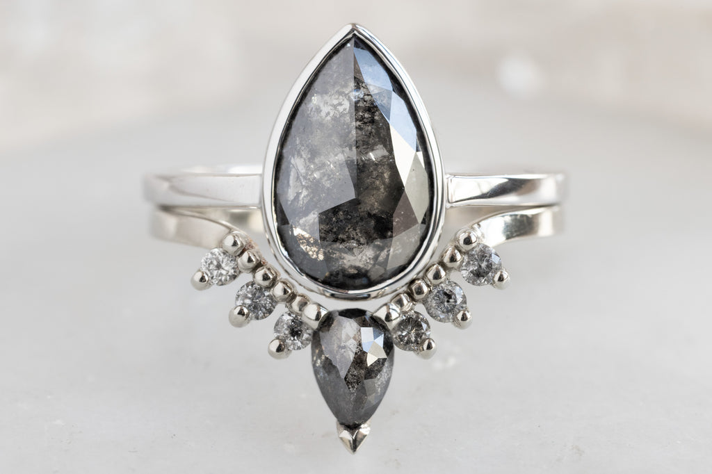 The Hazel Ring with a Rose-Cut Black Diamond with Black Diamond Sunburst Stacking Band