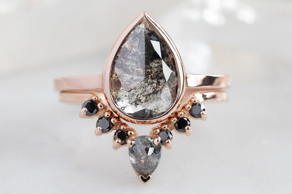 The Hazel Ring with a Rose-Cut Black Diamond with Stacking Band