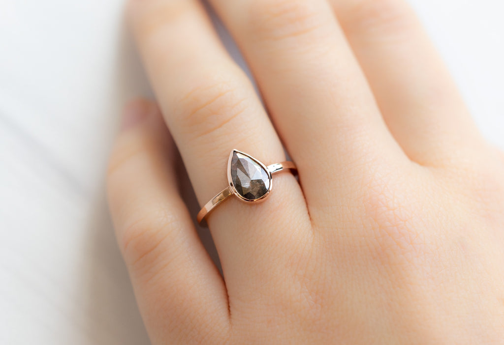  The Hazel Ring with a Rose-Cut Salt and Pepper Diamond on Model