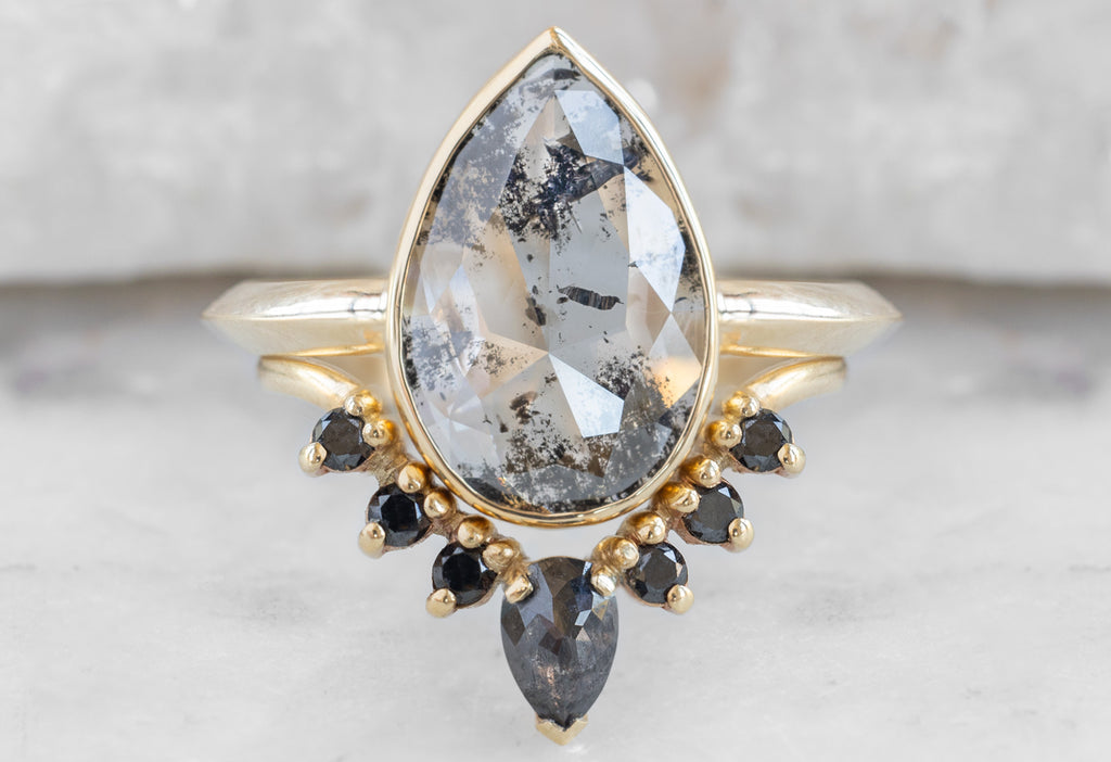 The Hazel Ring with a Rose-Cut Salt and Pepper Diamond with Black Diamond Sunburst