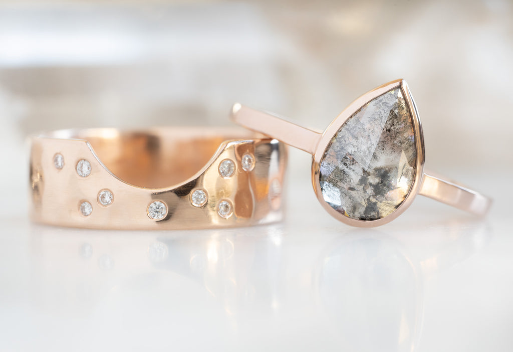  The Hazel Ring with a Rose-Cut Salt and Pepper Diamond with Constellation Cut-Out Band