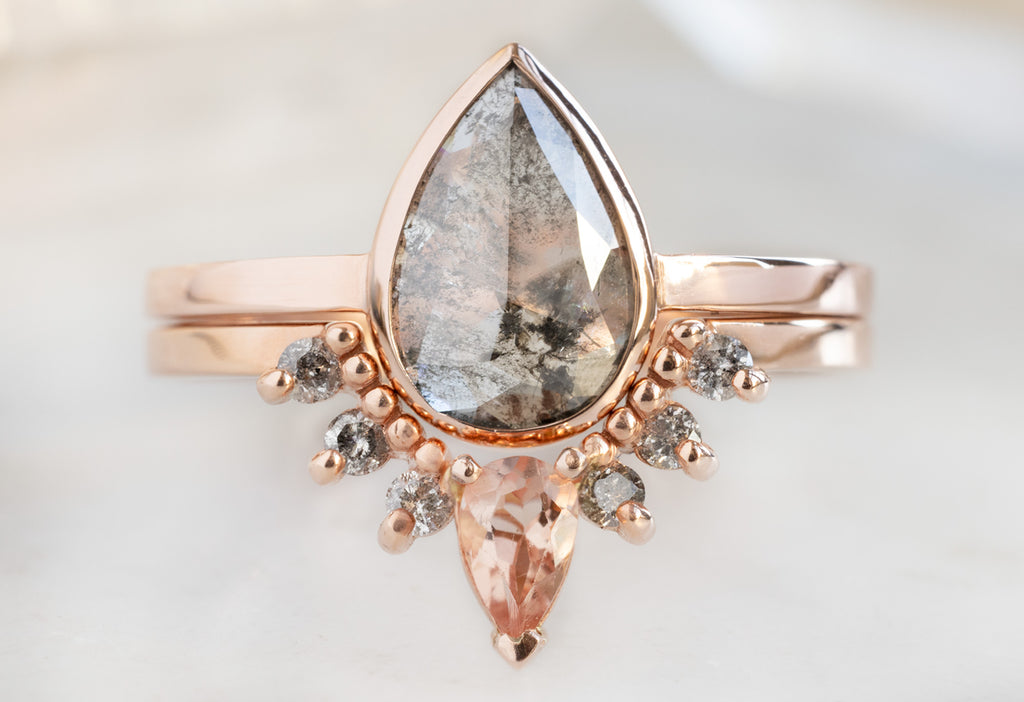  The Hazel Ring with a Rose-Cut Salt and Pepper Diamond with Sunburst Stacking Band