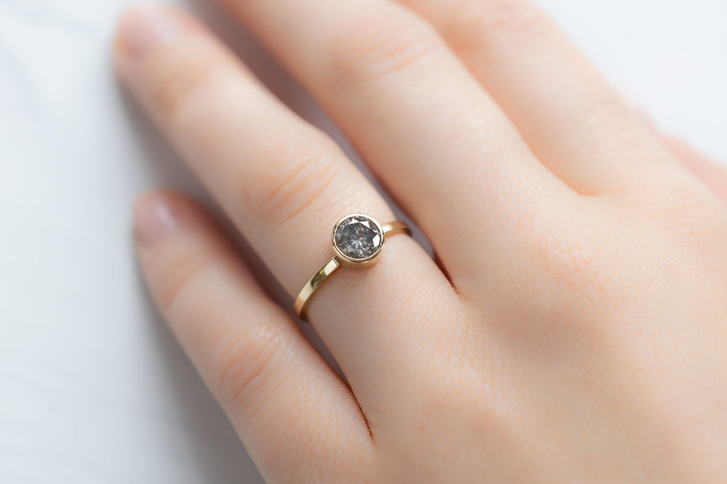 The Hazel Ring with a Round Salt and Pepper Diamond on Model