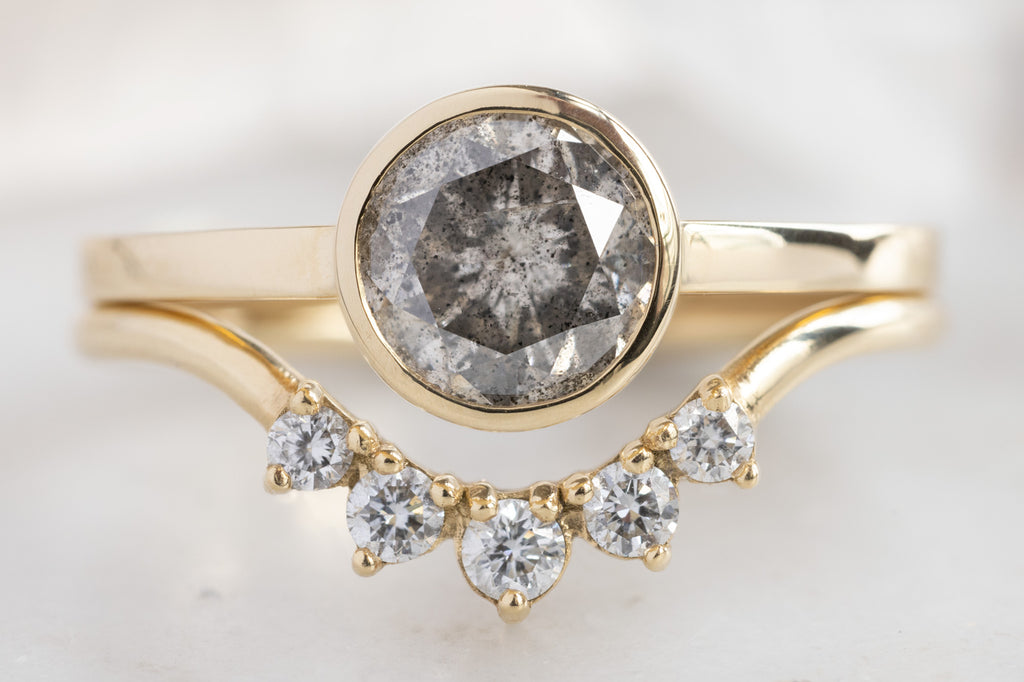The Hazel Ring with a Round Salt and Pepper Diamond with White Diamond Stacking Band
