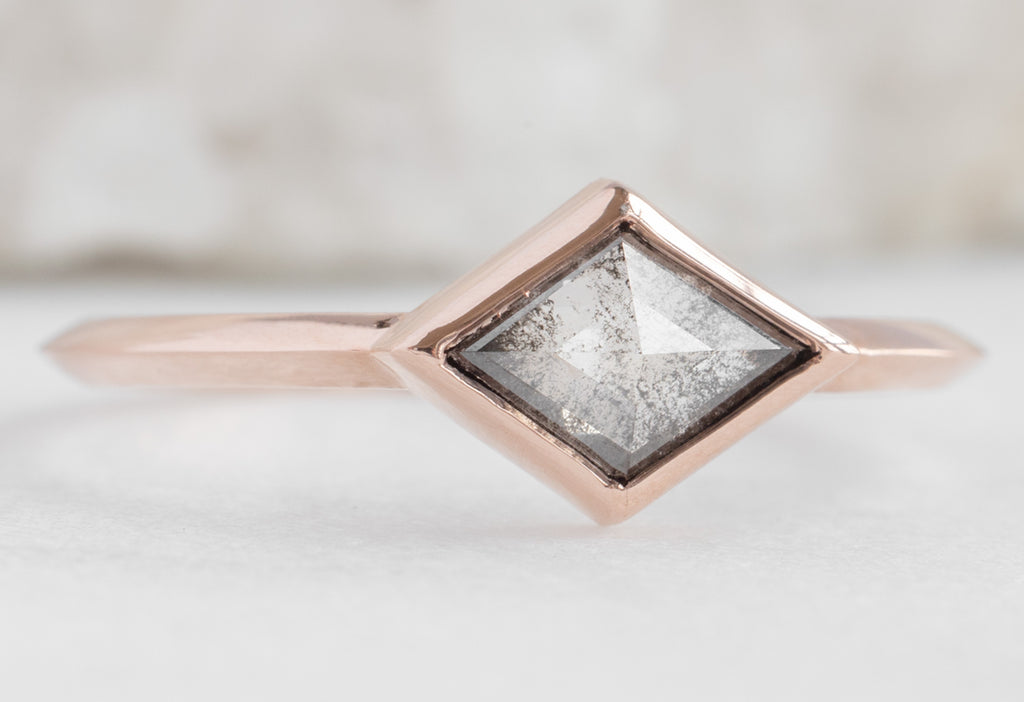 The Hazel Ring with a Salt and Pepper Kite Diamond side view