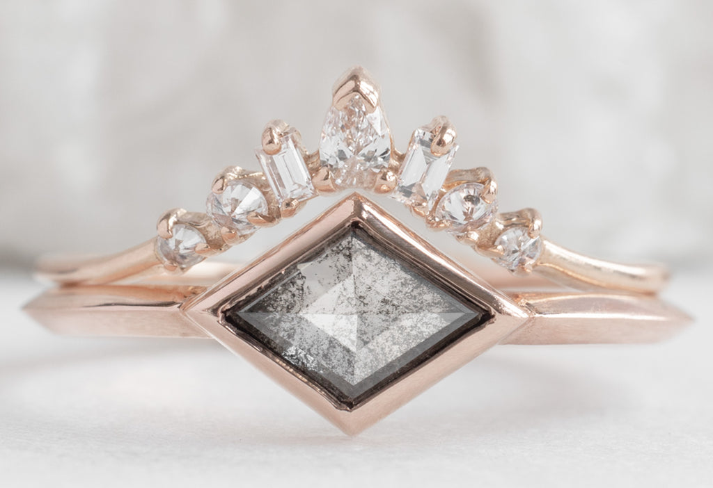 The Hazel Ring with a Salt and Pepper Kite Diamond with Wedding Band