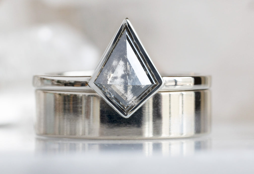 The Hazel Ring with a Salt and Pepper Kite Diamond with Stacking Band